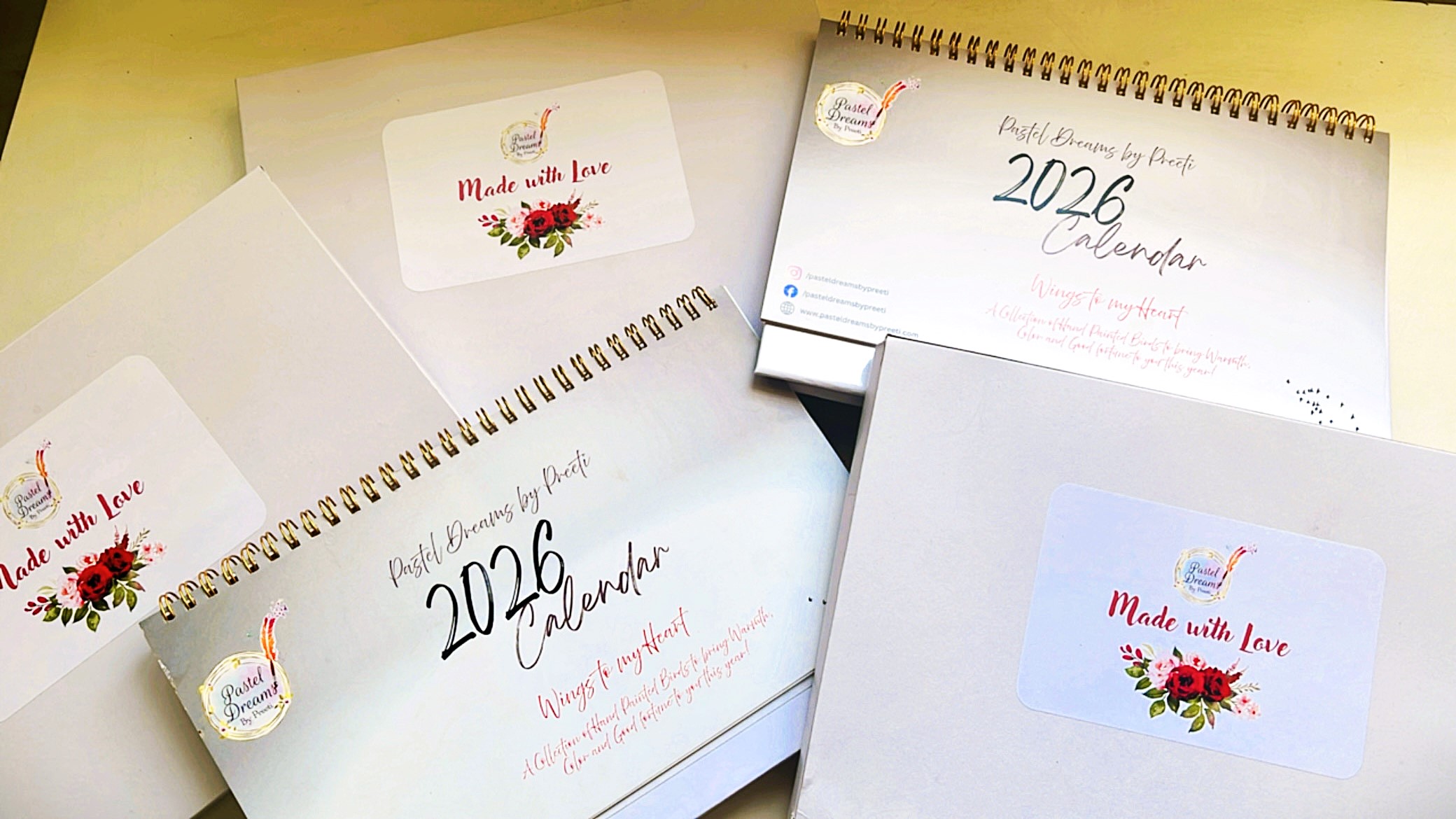 Pack of 10 | 2026 Hand-Painted Birds Desk Calendar | Artistic Table Calendar | Premium Spiral Stand Calendar for Home & Office Décor